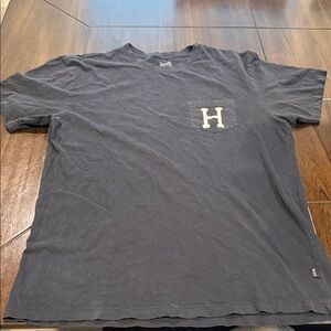 HUF Black Short Sleeve Tee with White 'H' Pocket Logo